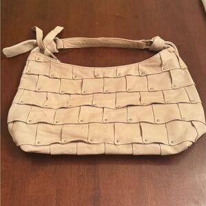 b. makowsky Cream Woven-Panel Shoulder Bag